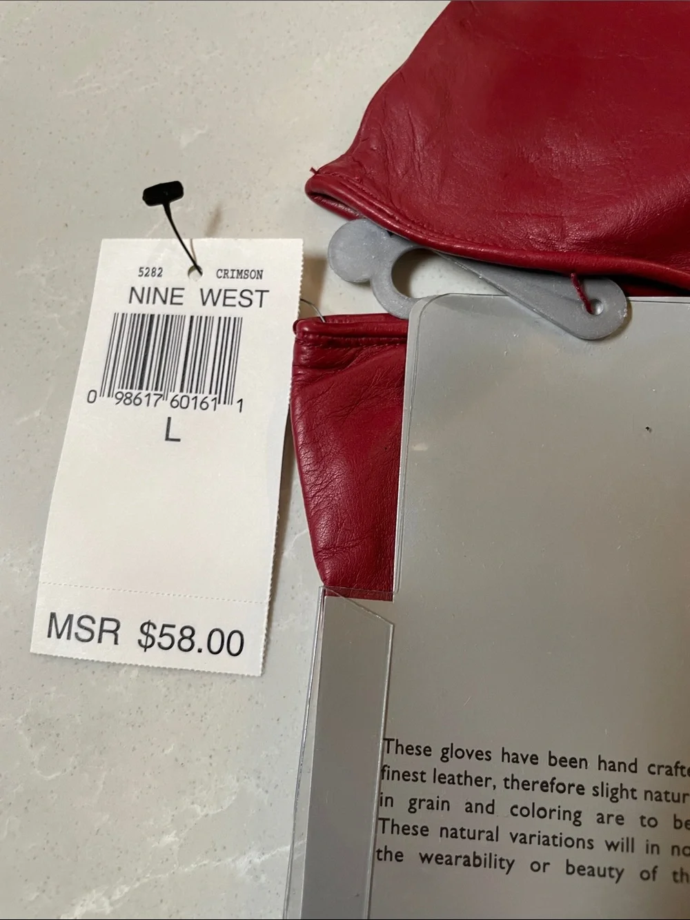 Nine West Red Leather Dress Gloves with Stitch Strap Detail